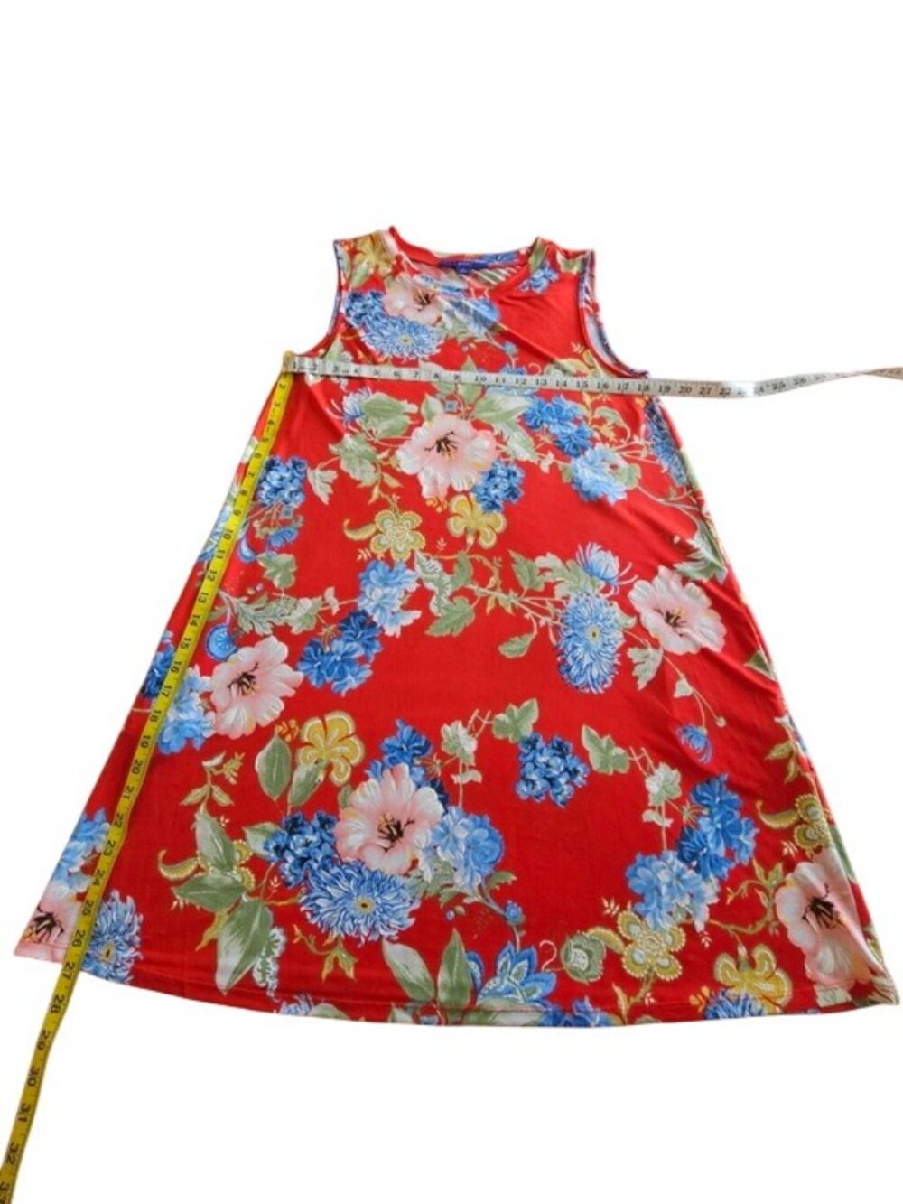 Apt. 9 Red Floral Sleeveless Midi Dress with Blue and Green Blooms - Picture 7 of 12